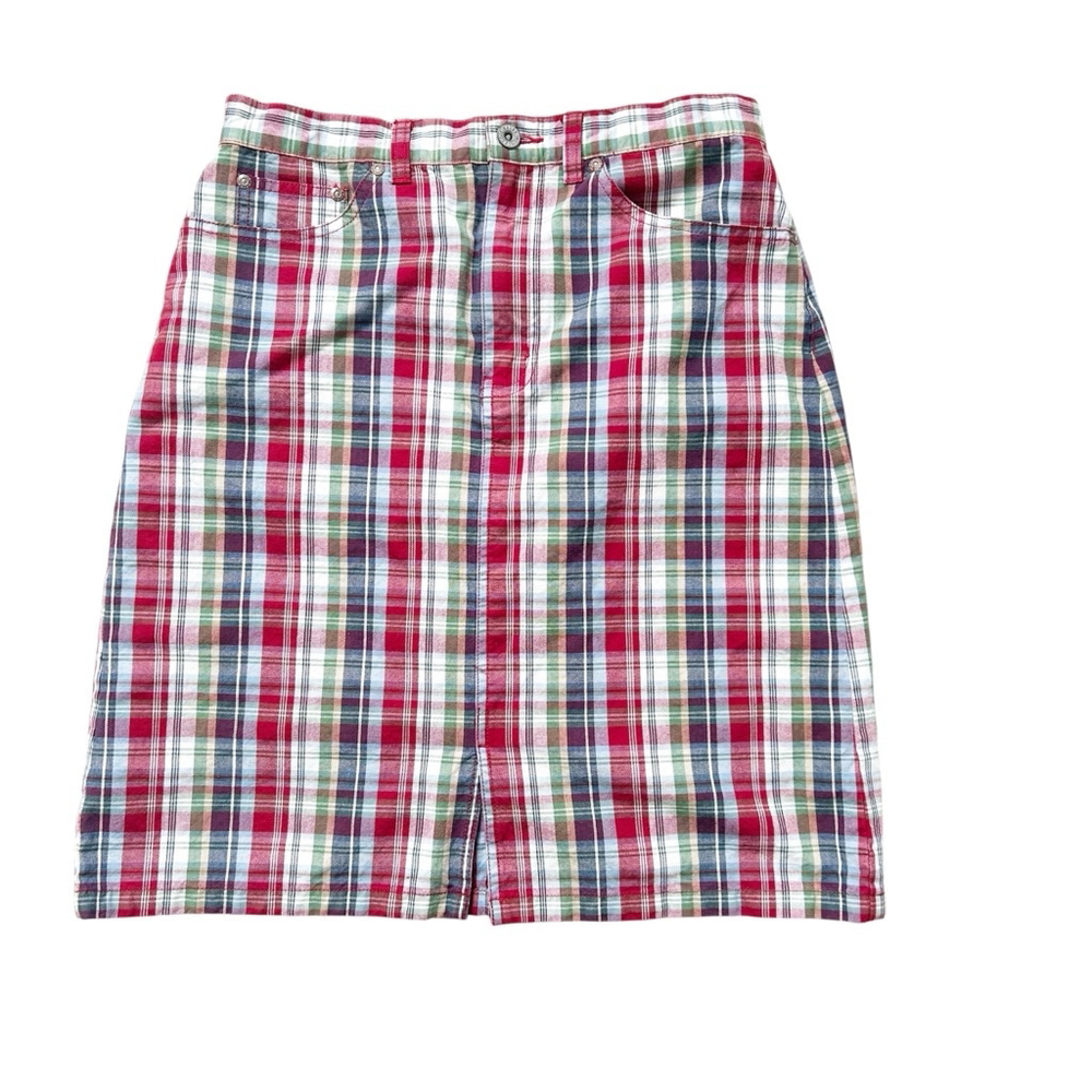 Women's Eddie Bauer Plaid Pencil Skirt Size 10 Red, Blue & Green Cotton